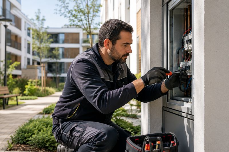 Agent de maintenance intervenant sur un équipement de la résidence